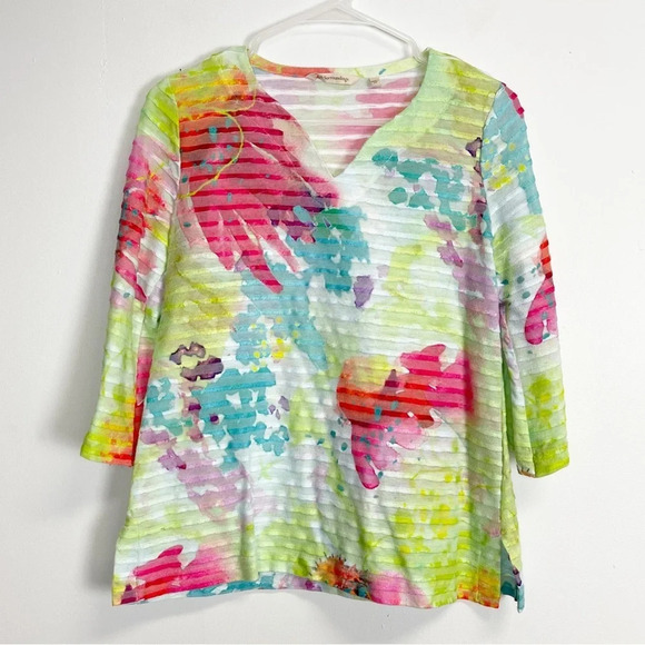Soft Surroundings Shirt Womens Size Small Petite SP Multicolor Vneck Floral - Picture 1 of 7